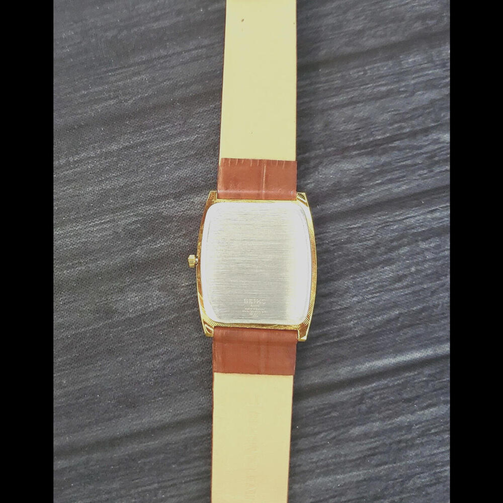 Rare Mens Slim Seiko Gold Barrel Tank White Roman Dial Watch New Mvt & B…‎ - Picture 6 of 6